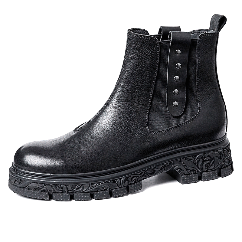 Special Design Men's Soft Leather Pull-On Ankle Boots / Classic Shoes with Carved Bottom
