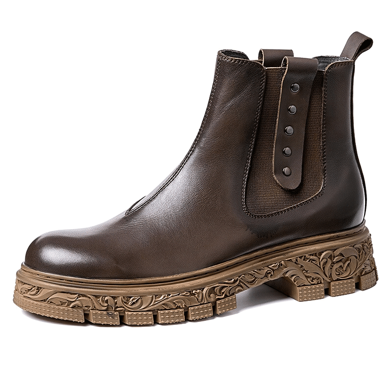 Special Design Men's Soft Leather Pull-On Ankle Boots / Classic Shoes with Carved Bottom
