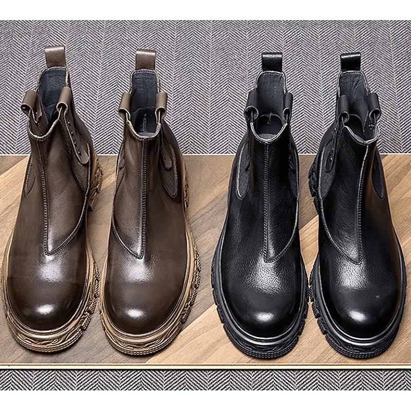 Special Design Men's Soft Leather Pull-On Ankle Boots / Classic Shoes with Carved Bottom