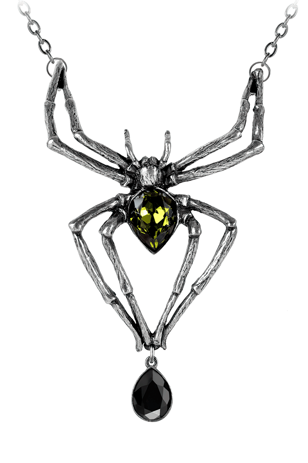 Spider Necklace with Green and Black Austrian Crystals