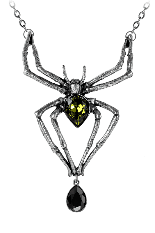 Spider Necklace with Green and Black Austrian Crystals