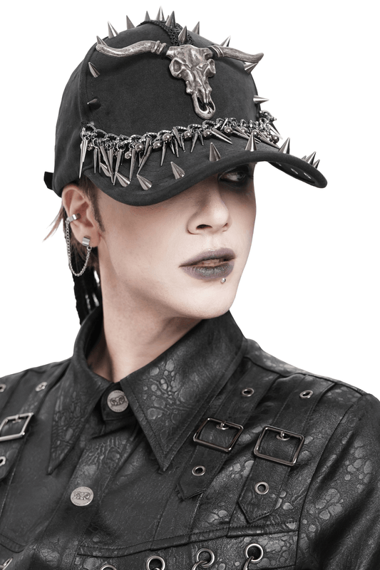 Spiked Bull Skull Chain Gothic Baseball Cap for Rockers
