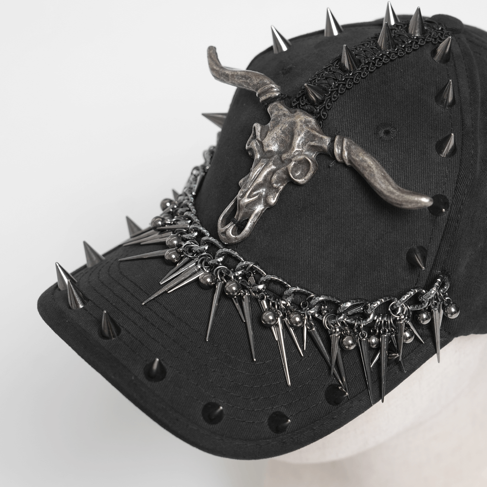 Spiked Bull Skull Chain Gothic Baseball Cap for Rockers