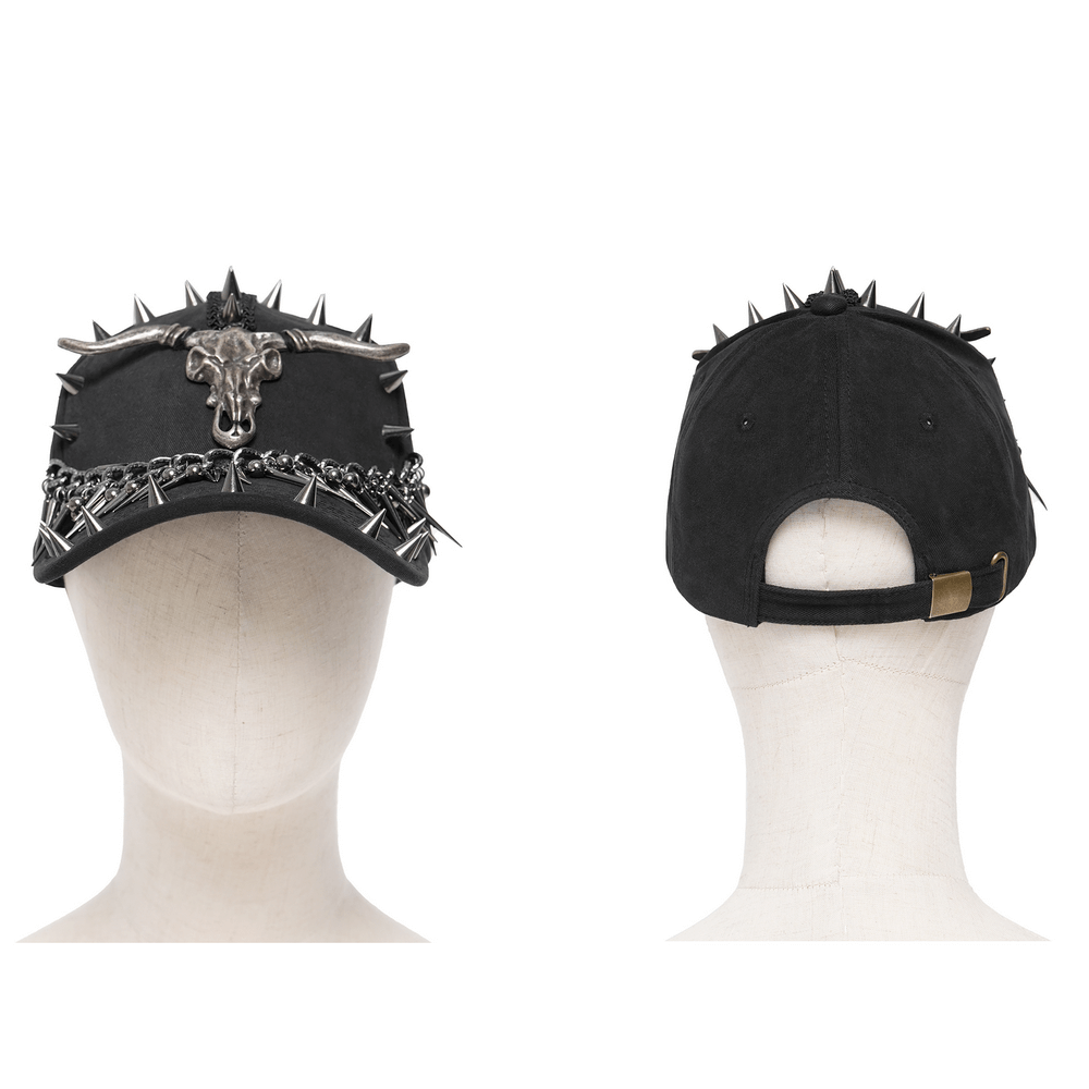 Spiked Bull Skull Chain Gothic Baseball Cap for Rockers