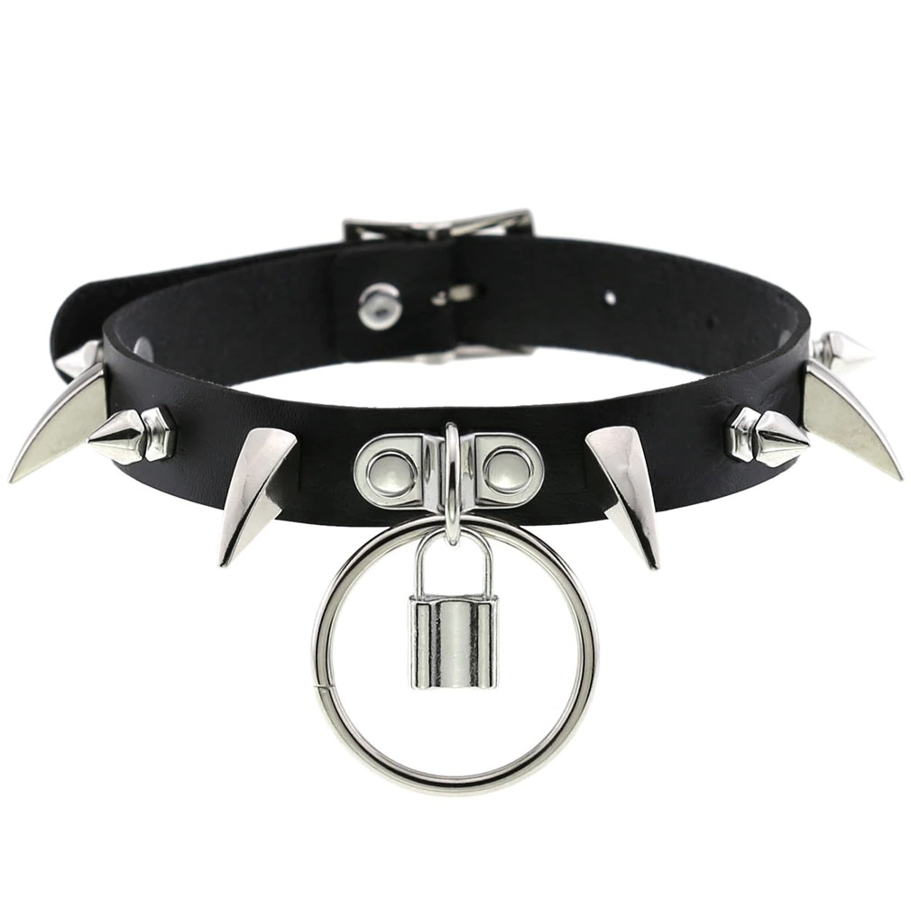 Spiked Choker Collar For Girls / Punk Gothic Lock Necklace / Strap Cosplay Accessories