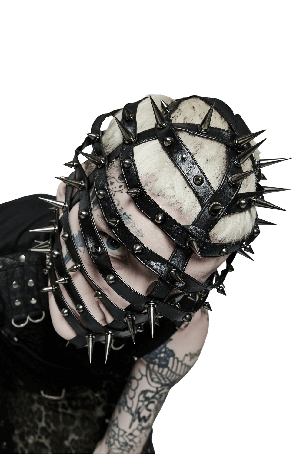 Spiked PU Headgear with Adjustable Drawstring