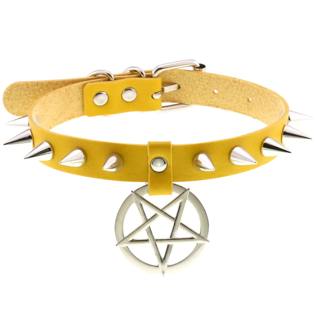 Spikes Leather Choker Necklace with Pentagram / Unisex Accessories in Gothic Style