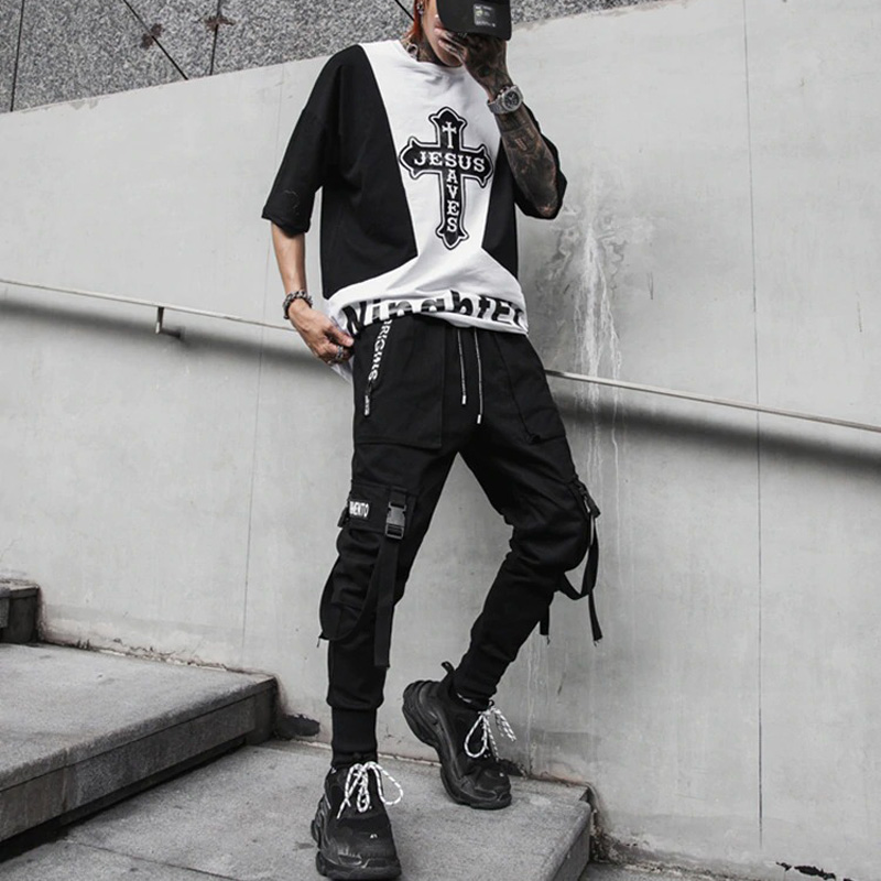 Spring Fashion Pants for Men / Cotton Pants with Ribbons / Rock Style Pants