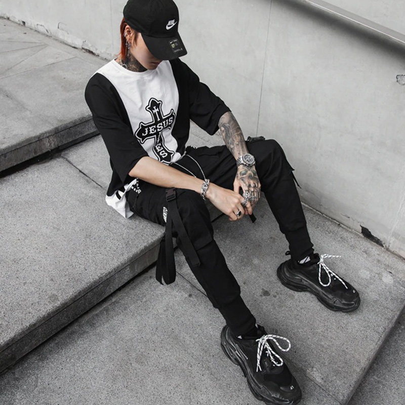 Spring Fashion Pants for Men / Cotton Pants with Ribbons / Rock Style Pants
