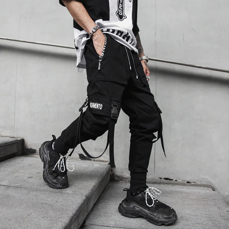 Spring Fashion Pants for Men / Cotton Pants with Ribbons / Rock Style Pants