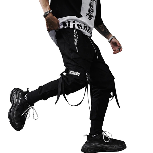 Spring Fashion Pants for Men / Cotton Pants with Ribbons / Rock Style Pants