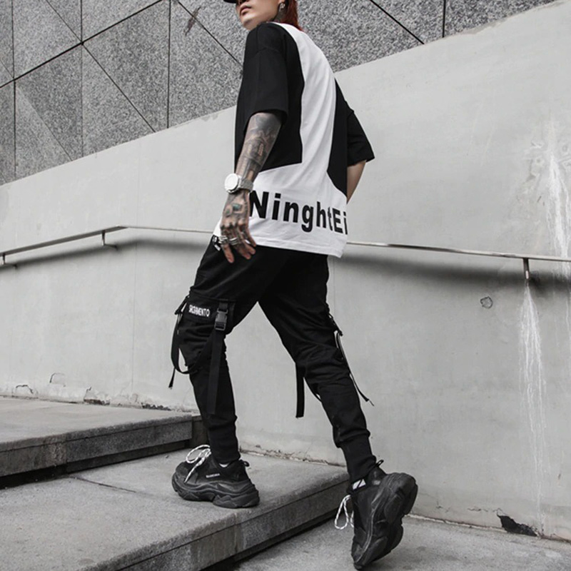 Spring Fashion Pants for Men / Cotton Pants with Ribbons / Rock Style Pants