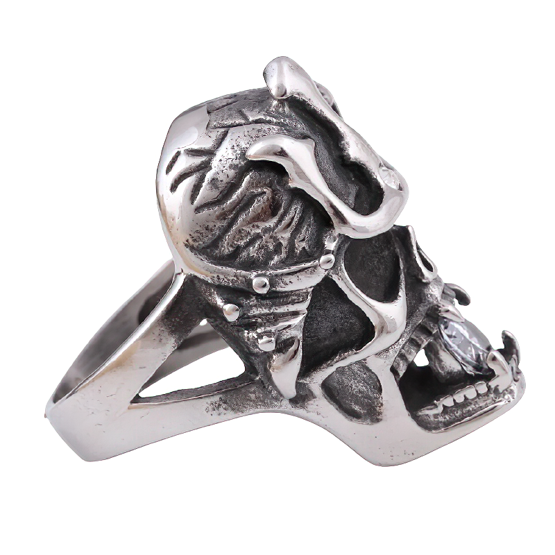 Stainless Steel Anarchy Skull Ring / Gothic Unisex Jewellery With Crystal
