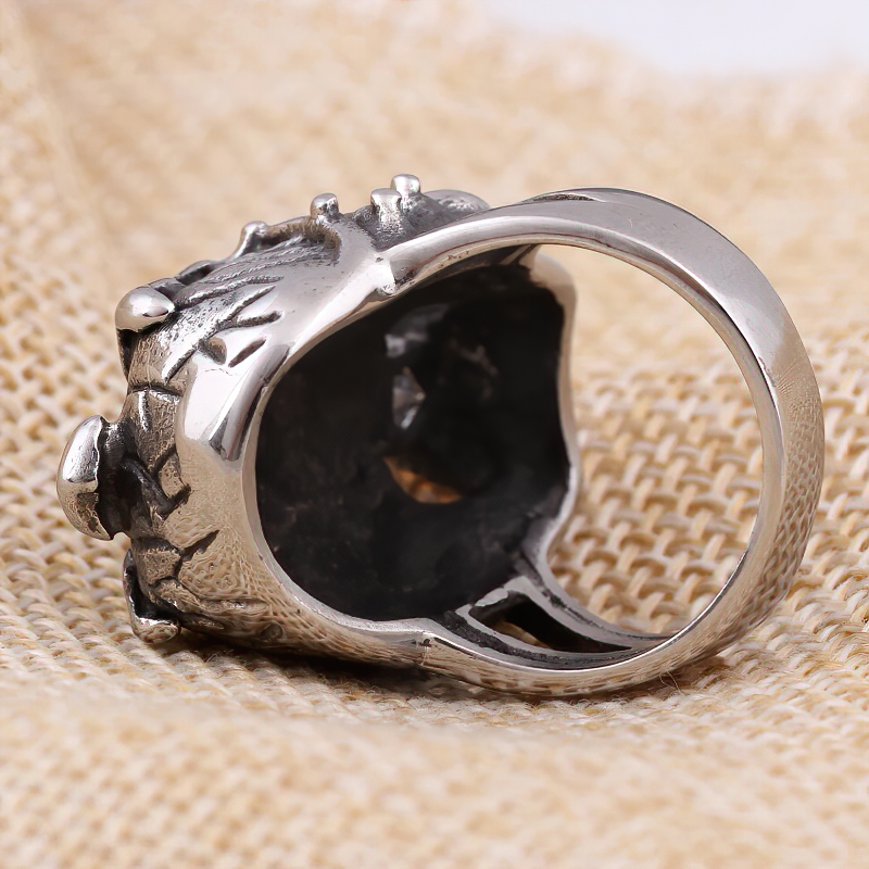 Stainless Steel Anarchy Skull Ring / Gothic Unisex Jewellery With Crystal