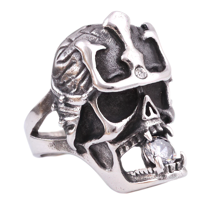 Stainless Steel Anarchy Skull Ring / Gothic Unisex Jewellery With Crystal