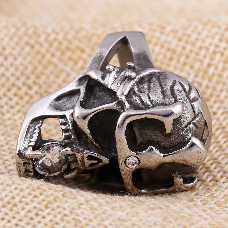 Stainless Steel Anarchy Skull Ring / Gothic Unisex Jewellery With Crystal