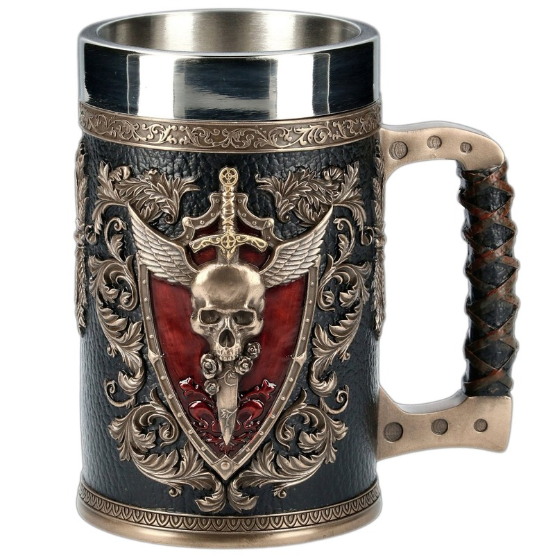 Stainless Steel and Resin Cup Skull / 3D Double Headed Eagle / Beer Mug Winged Sword And Shield