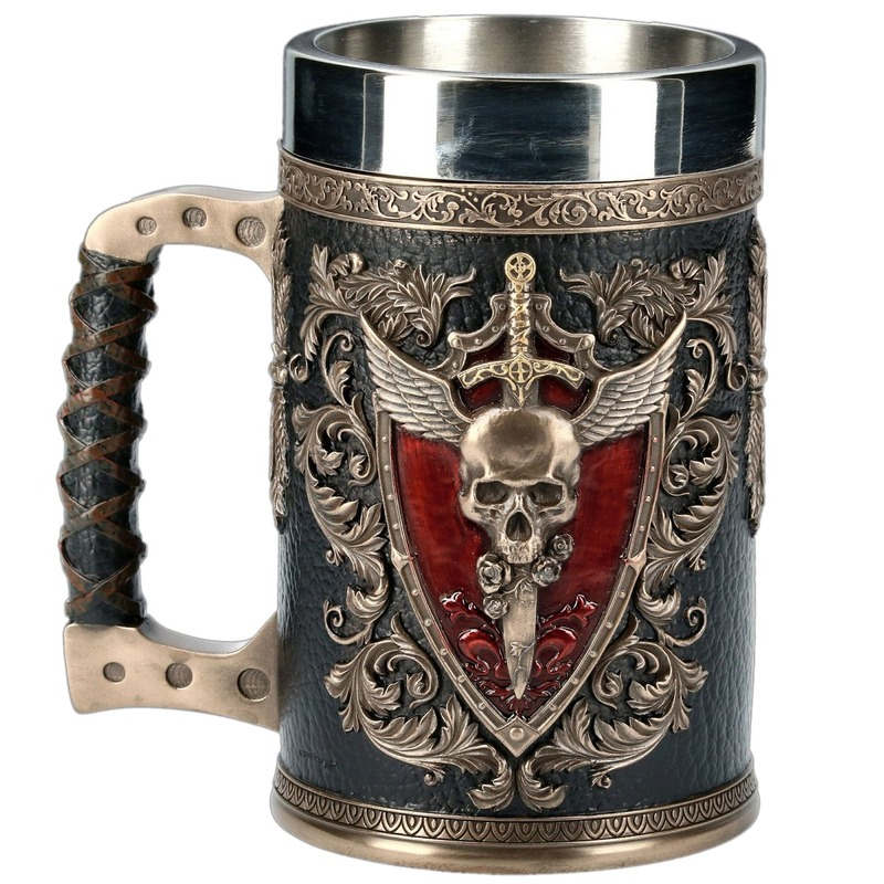 Stainless Steel and Resin Cup Skull / 3D Double Headed Eagle / Beer Mug Winged Sword And Shield