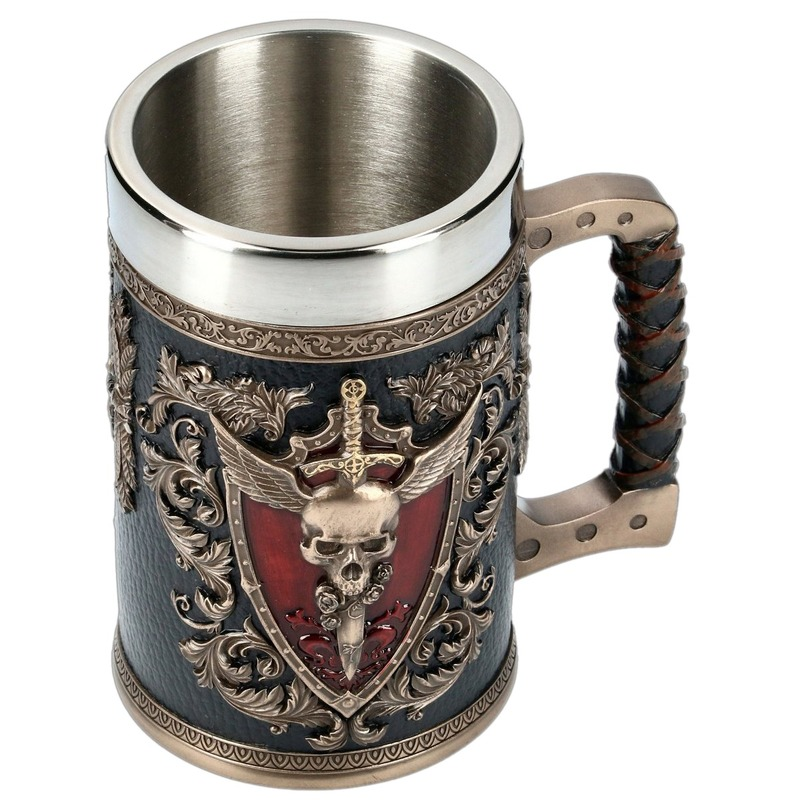 Stainless Steel and Resin Cup Skull / 3D Double Headed Eagle / Beer Mug Winged Sword And Shield