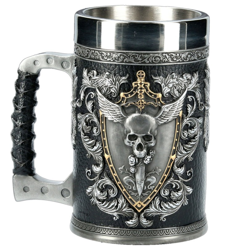 Stainless Steel and Resin Cup Skull / 3D Double Headed Eagle / Beer Mug Winged Sword And Shield