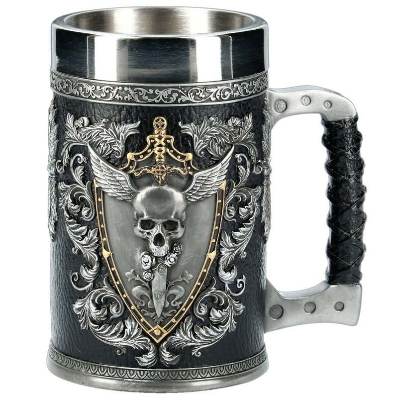 Stainless Steel and Resin Cup Skull / 3D Double Headed Eagle / Beer Mug Winged Sword And Shield
