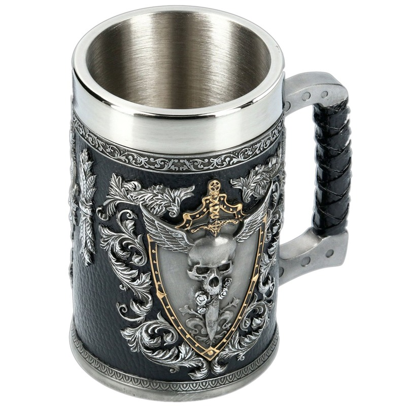 Stainless Steel and Resin Cup Skull / 3D Double Headed Eagle / Beer Mug Winged Sword And Shield