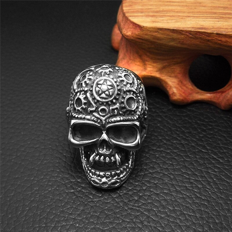Stainless Steel Big Skull Ring / Punk Rock Retro Mens Womens Alternative Fashion Jewelry