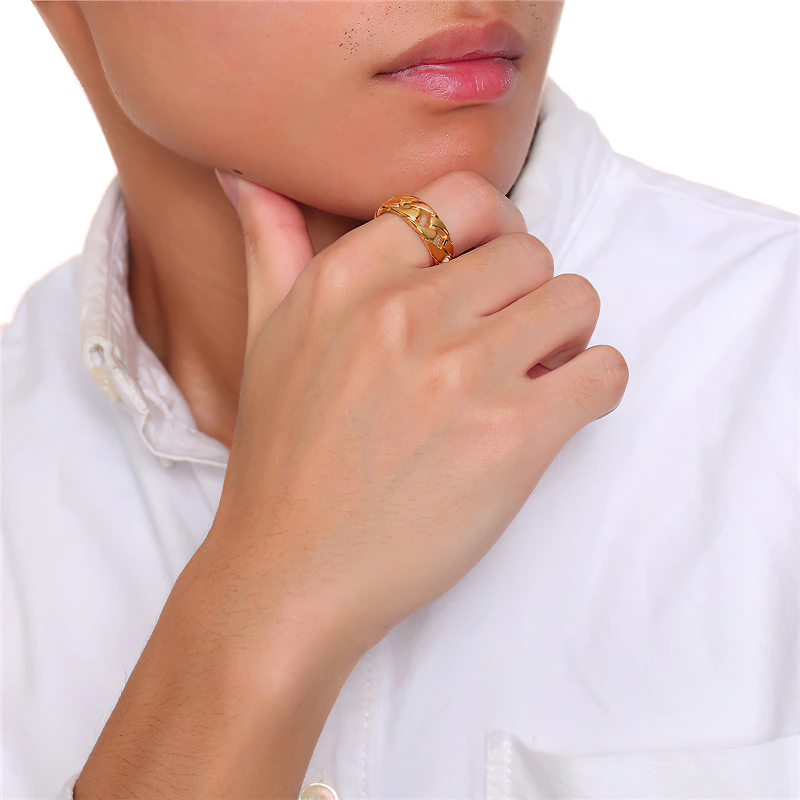 Stainless Steel Chain Link Ring / Vintage Jewellery For Men And Women