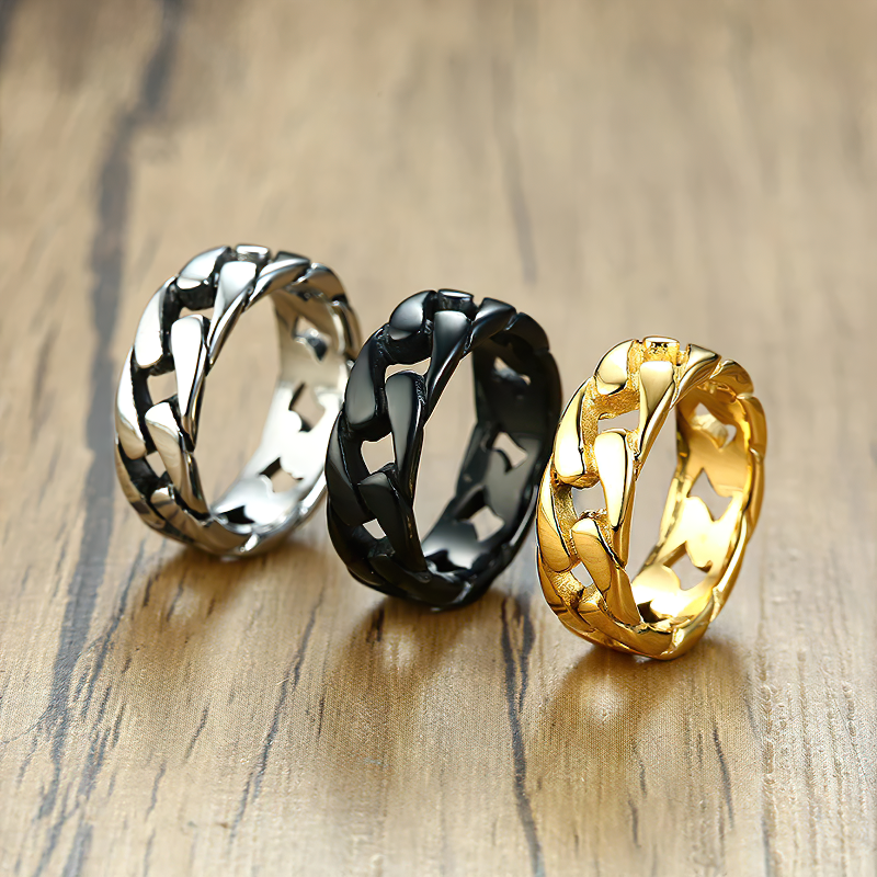 Stainless Steel Chain Link Ring / Vintage Jewellery For Men And Women