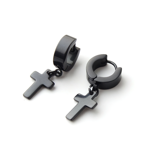 Stainless Steel Dangle Earrings in Punk Style / Unisex Cross Earrings