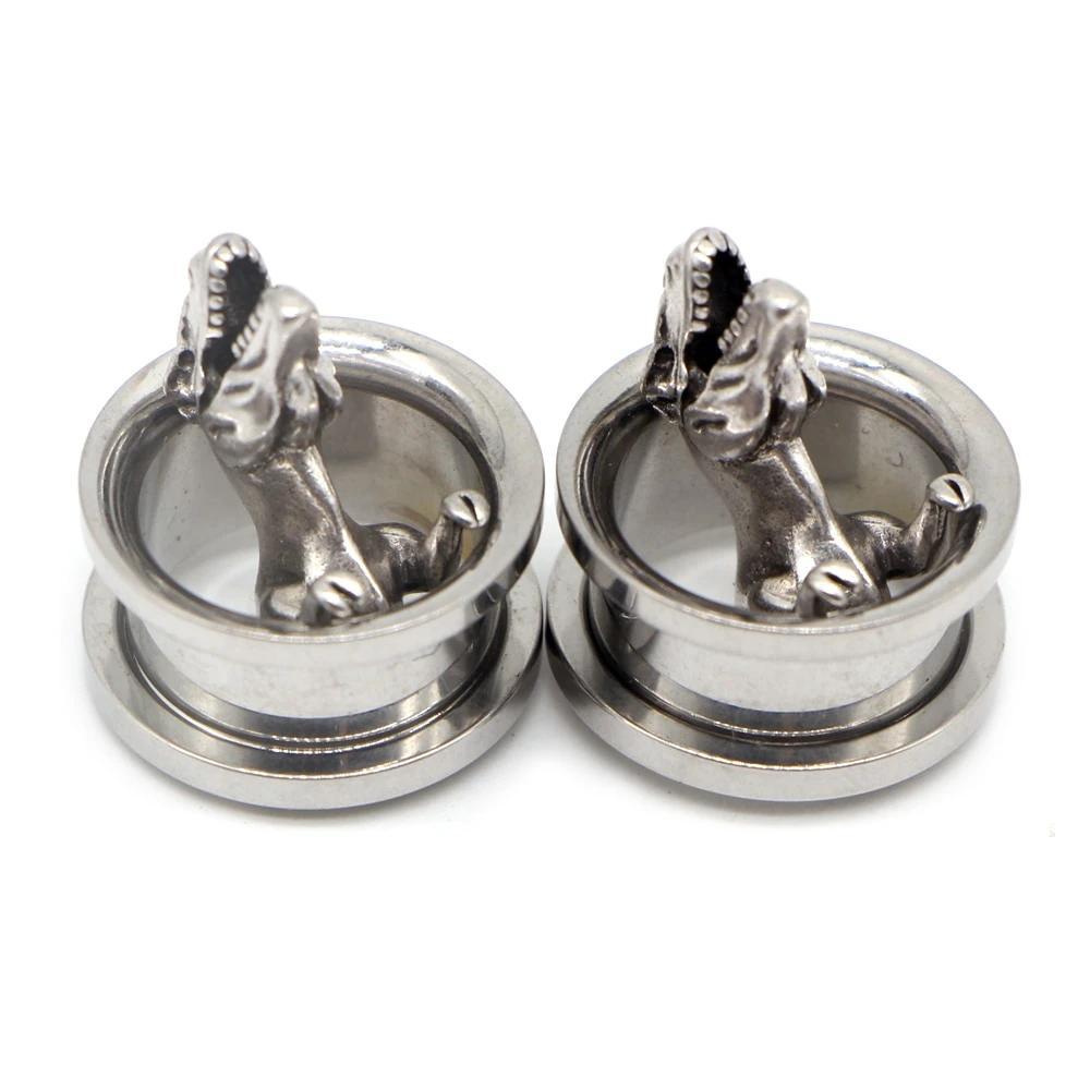 Stainless Steel Piercing Ear Gauges with Dinosaurs / Earrings Plugs / Tunnel Jewelry Fashion