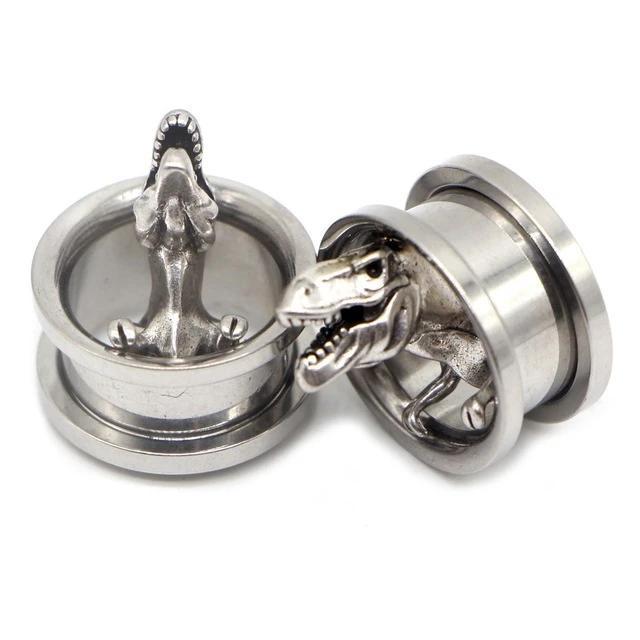Stainless Steel Piercing Ear Gauges with Dinosaurs / Earrings Plugs / Tunnel Jewelry Fashion