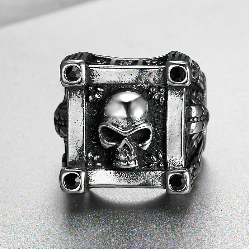 Stainless Steel Gothic Ring With Skull / Skeleton Biker Unisex Jewellery
