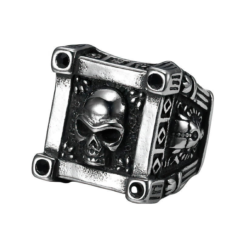 Stainless Steel Gothic Ring With Skull / Skeleton Biker Unisex Jewellery