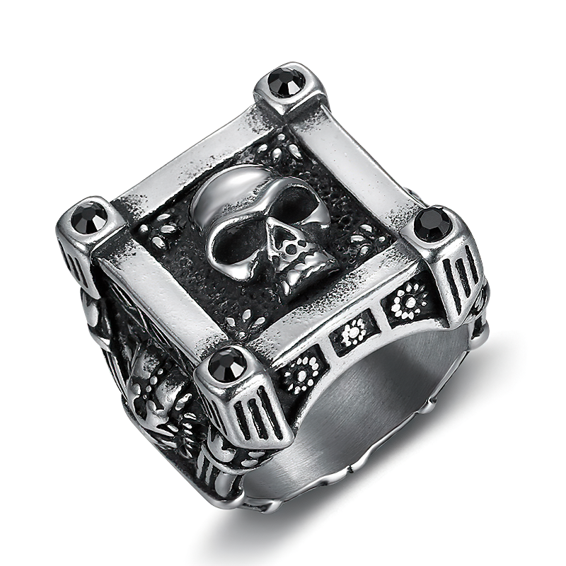 Stainless Steel Gothic Ring With Skull / Skeleton Biker Unisex Jewellery