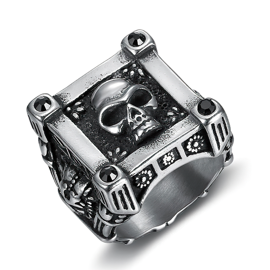 Stainless Steel Gothic Ring With Skull / Skeleton Biker Unisex Jewellery