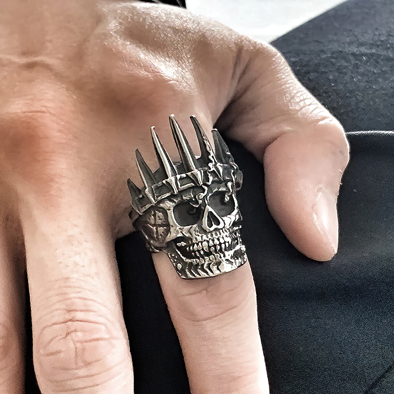Stainless Steel Gothic Unisex Jewellery / Unique Nobility Crown Ring With Skull