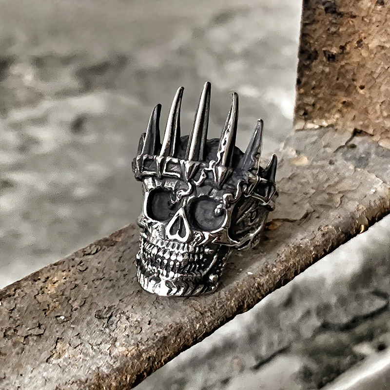 Stainless Steel Gothic Unisex Jewellery / Unique Nobility Crown Ring With Skull