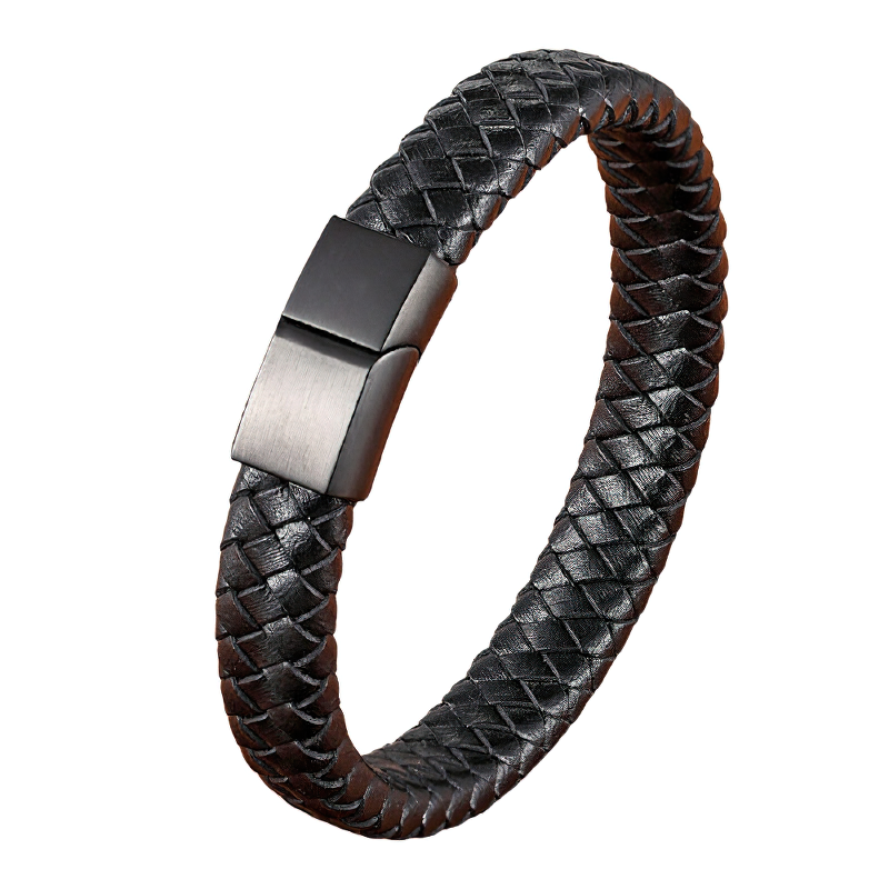 Stainless Steel Magnetic Clasp Bracelet for Men / Classic Genuine Leather Bracelet