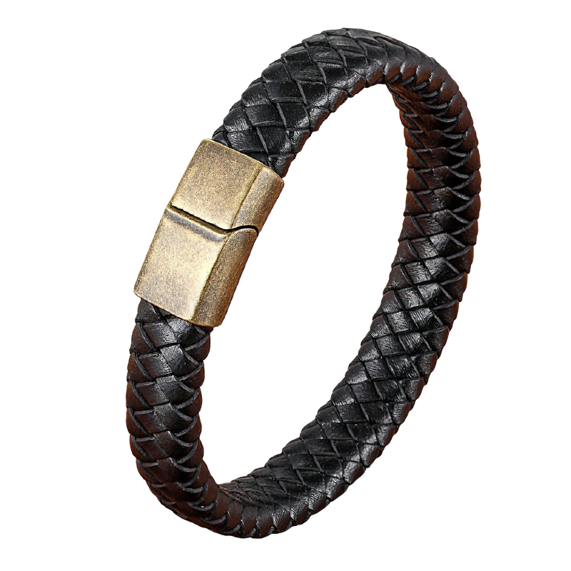 Stainless Steel Magnetic Clasp Bracelet for Men / Classic Genuine Leather Bracelet