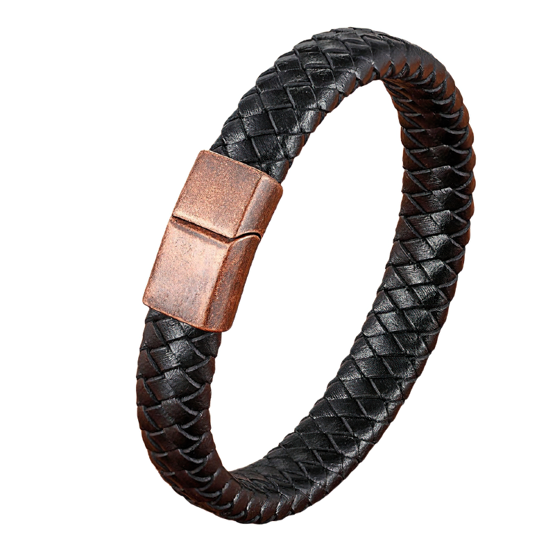 Stainless Steel Magnetic Clasp Bracelet for Men / Classic Genuine Leather Bracelet