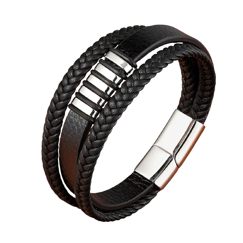 Stainless Steel Magnetic Clasp Bracelet for Men / Rock Style Genuine Leather Bracelet