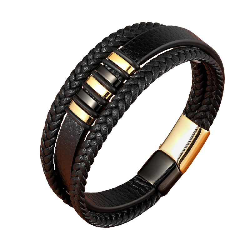 Stainless Steel Magnetic Clasp Bracelet for Men / Rock Style Genuine Leather Bracelet
