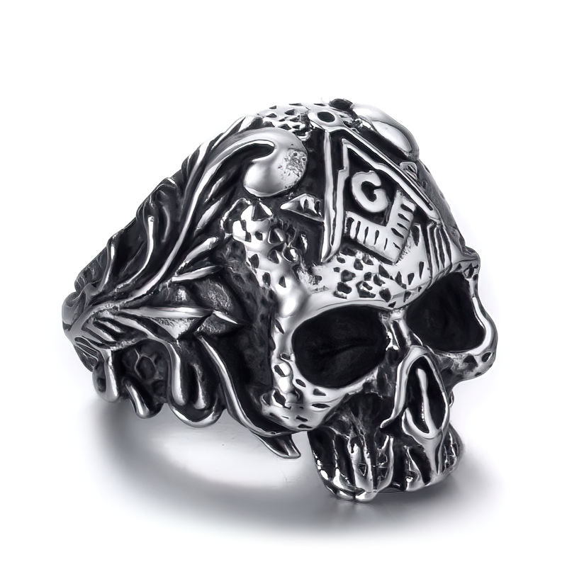 Stainless Steel Masons Skull Ring / Men And Women Biker Jewelry