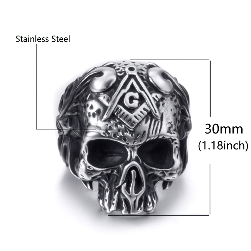 Stainless Steel Masons Skull Ring / Men And Women Biker Jewelry