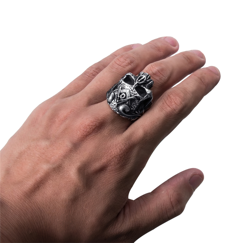 Stainless Steel Masons Skull Ring / Men And Women Biker Jewelry