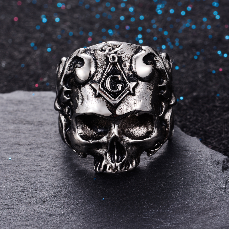 Stainless Steel Masons Skull Ring / Men And Women Biker Jewelry
