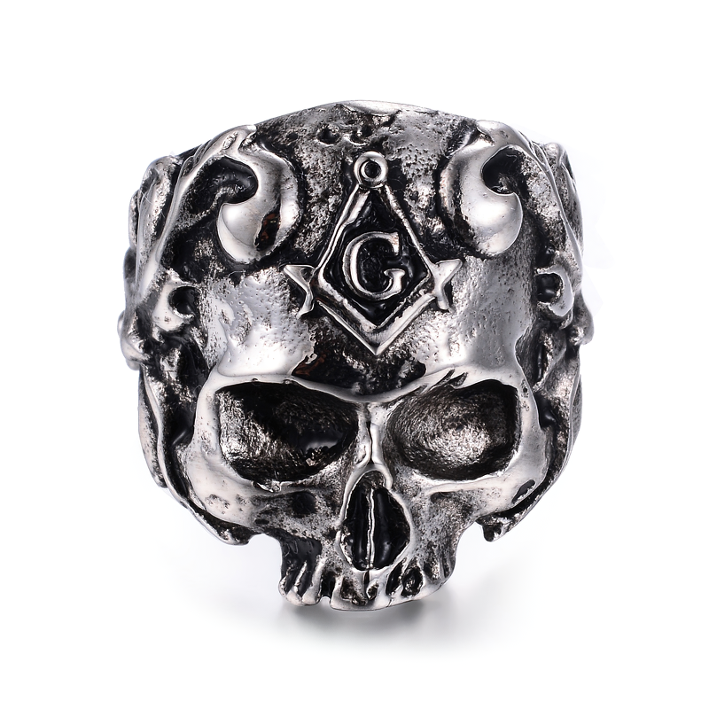 Stainless Steel Masons Skull Ring / Men And Women Biker Jewelry
