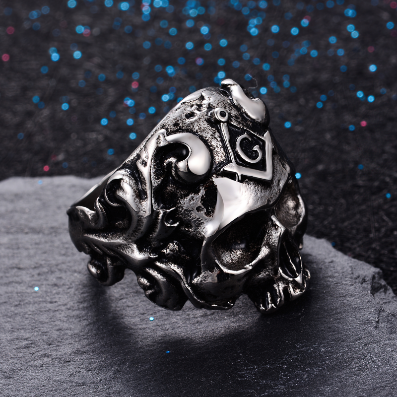 Stainless Steel Masons Skull Ring / Men And Women Biker Jewelry