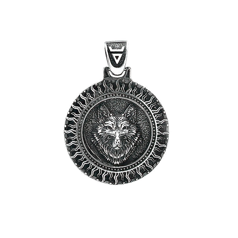 Stainless Steel Men's And Women's Necklace Pendant / Slavic Amulet With Black Sun And Wolf